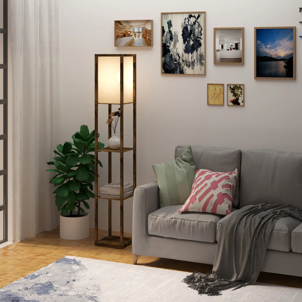 Lampada scaffale libreria ¨C zephmum ¨C MDF bianco e marrone 26x26x160 cm