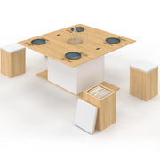 IDMarket - Tavolino rettangolare alzabile EDEN in legno e bianco con poggiapiedi