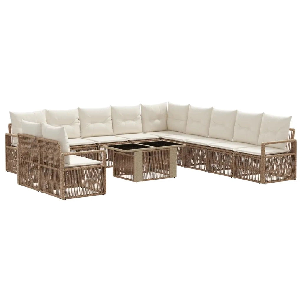 Set Divano da Giardino 12 pz Beige e Bianco Crema polyrattan 3437124