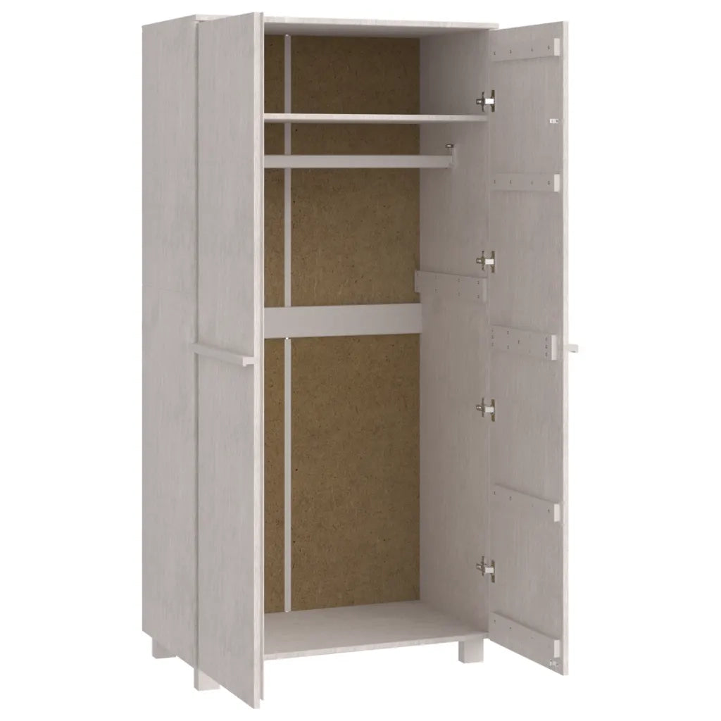 Armadio HAMAR Bianco 89x50x180 cm in Legno Massello di Pino 340481
