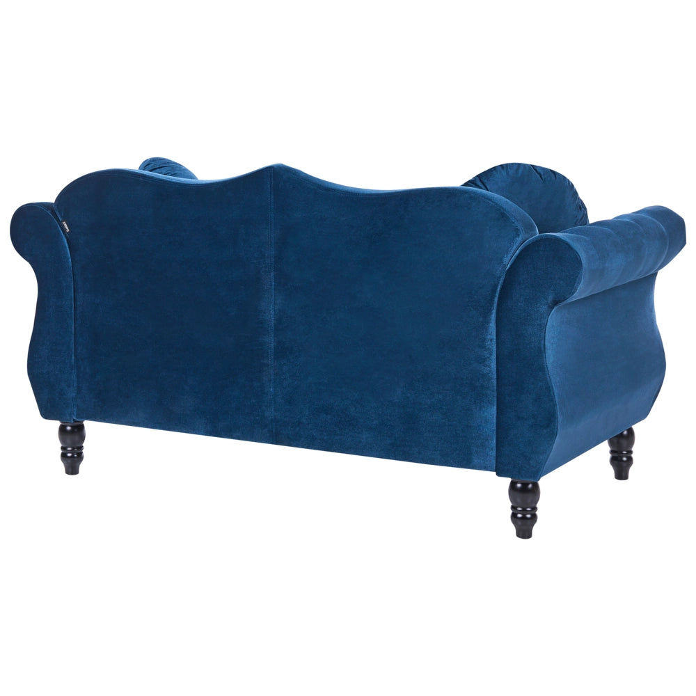 Set da soggiorno Velluto blu 2 posti 3 posti Bottoni con rifiniture a punta trapuntata Cuscini Braccia arrotolate Glam