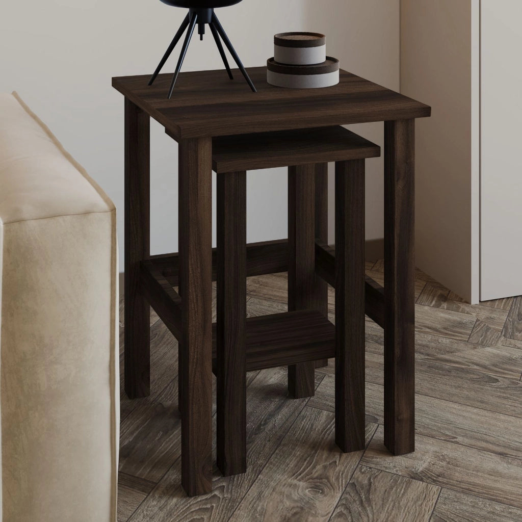 Set di 2 tavolini in legno "Gina 2" - 45 x 45 x 60 cm - Marrone