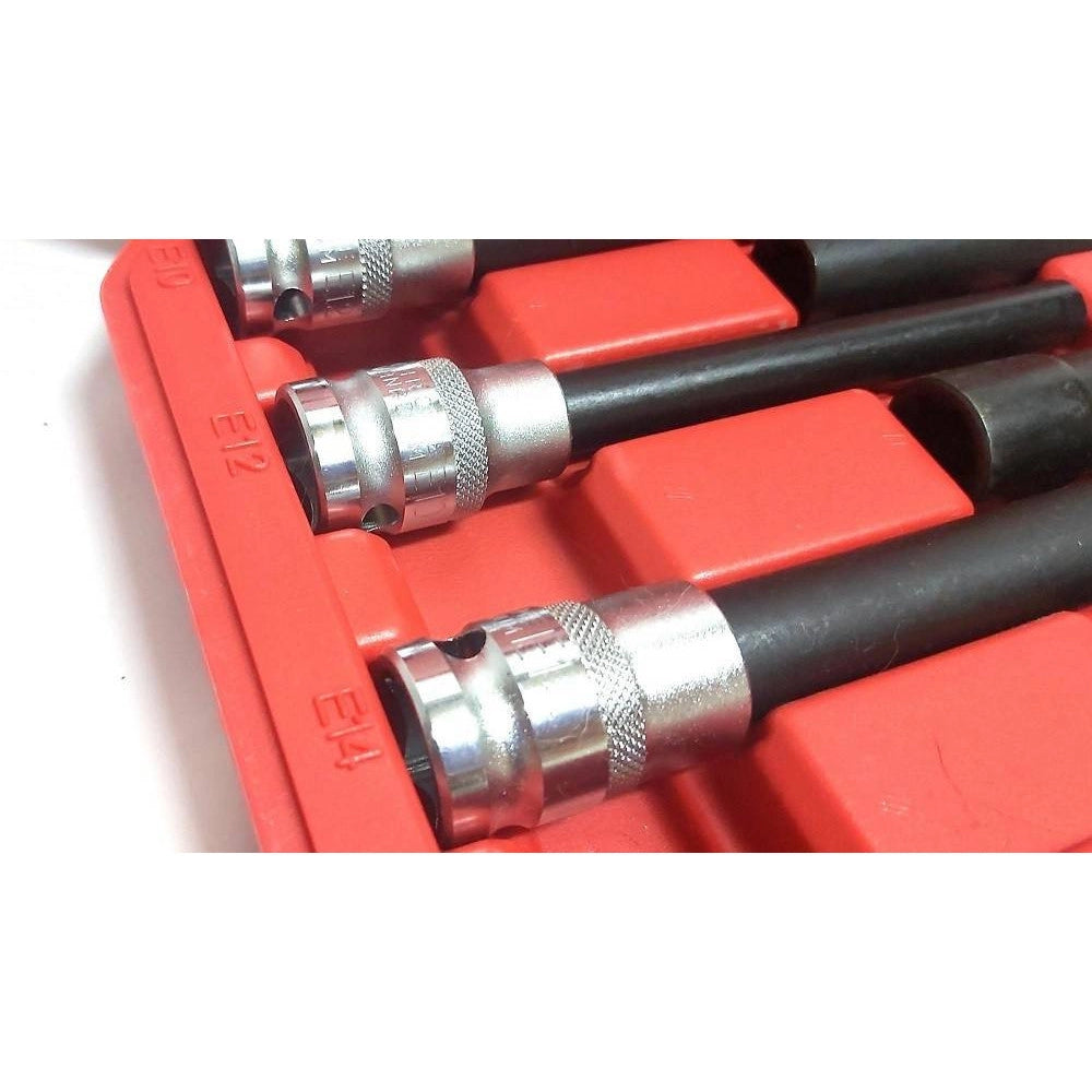 Trade Shop - Bussola Chiavi Torx Femmina Set Lunghi E10-e20 Testa Cilindro Attacco 1/2 Quadro -