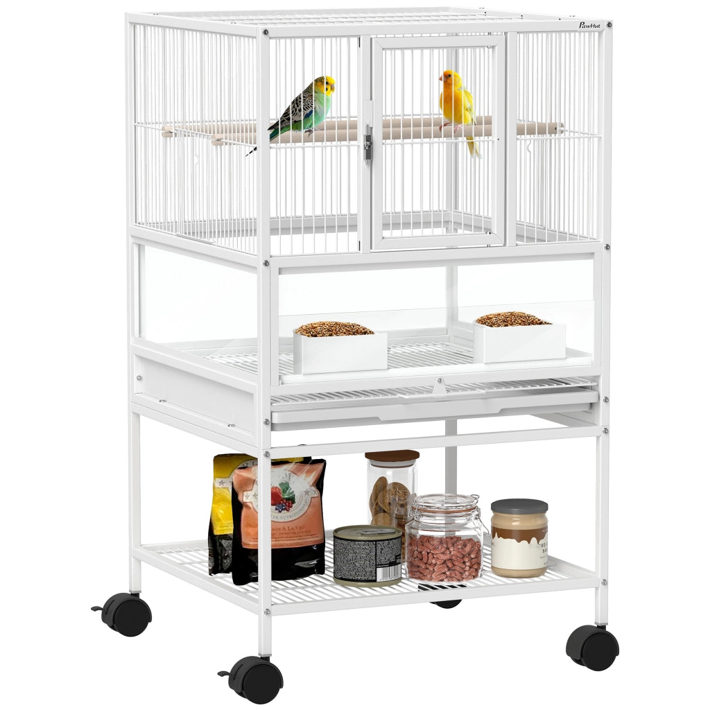 Gabbia per Uccelli con Pannelli Acrilici ¨C zephmum ¨C 48x46x83 cm Bianco
