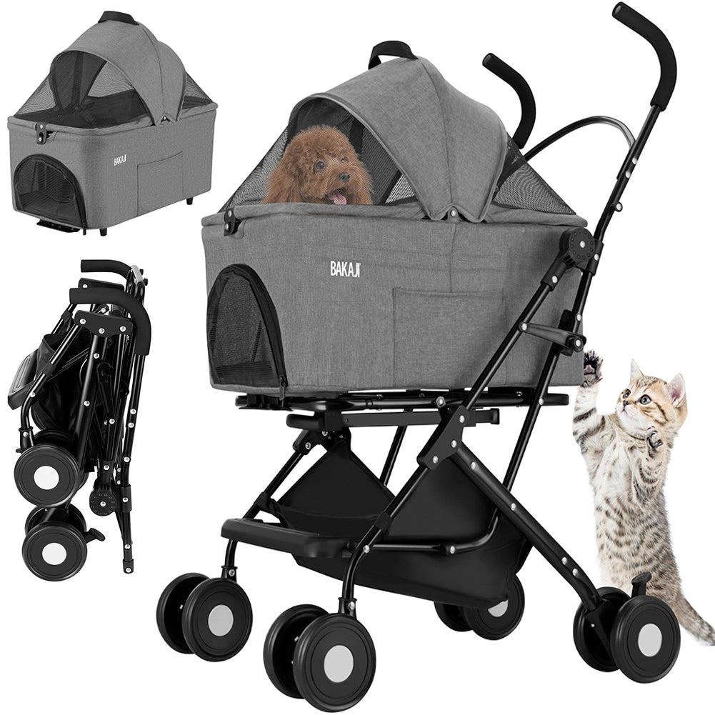 Passeggino per Cani e Gatti Traportino Rimovibile per Animali Domestici Grigio