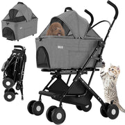 Passeggino per Cani e Gatti Traportino Rimovibile per Animali Domestici Grigio