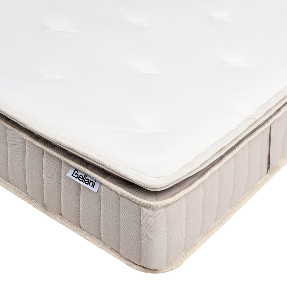 Materasso a molle insacchettate e lattice bianco e beige 120 x 200 cm ad alta durezza con rivestimento in poliestere sfoderabile con cerniera accessori per la camera da letto