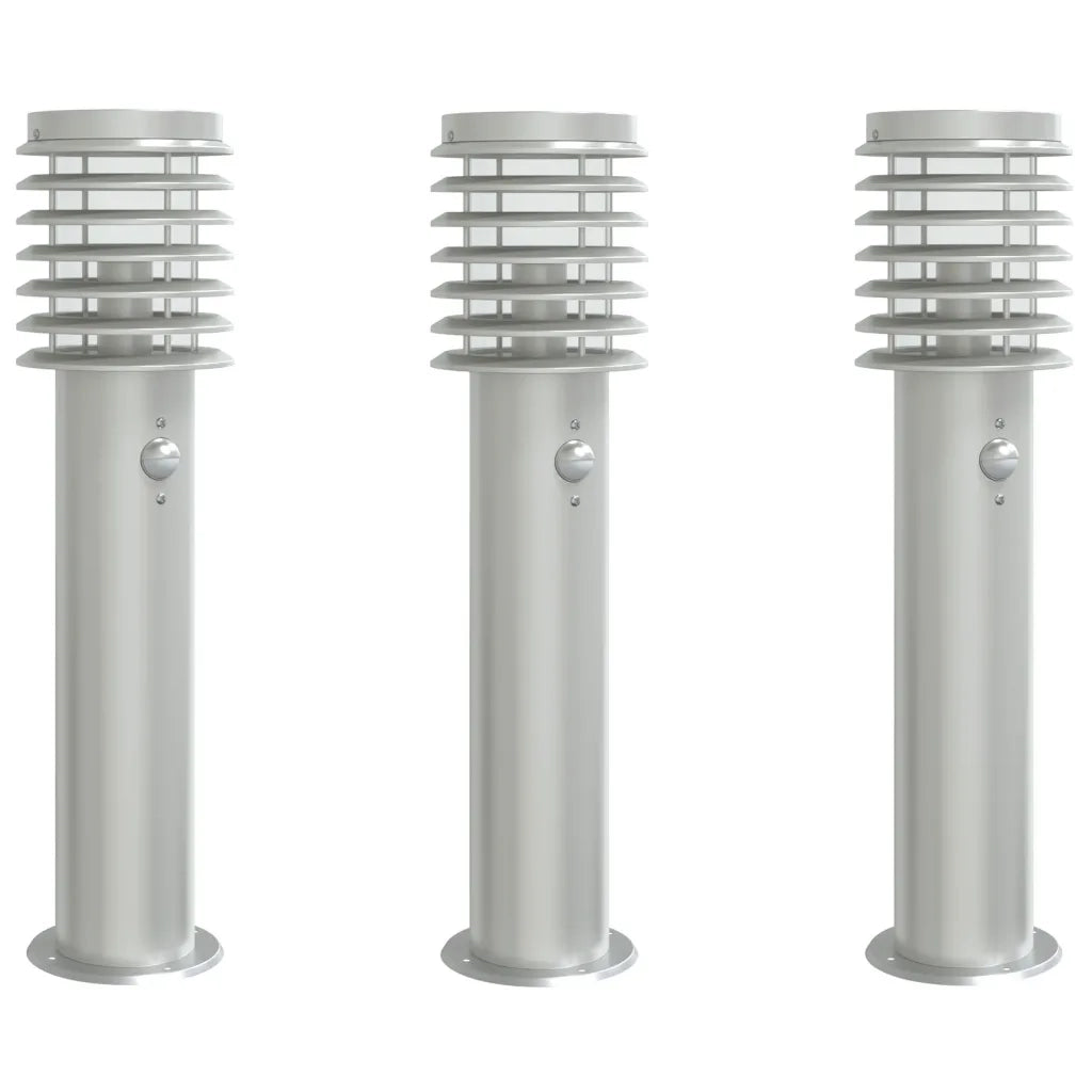 Lampade da Terra per Esterni Sensore 3 pz Argento 60 cm Acciaio CFW5104527