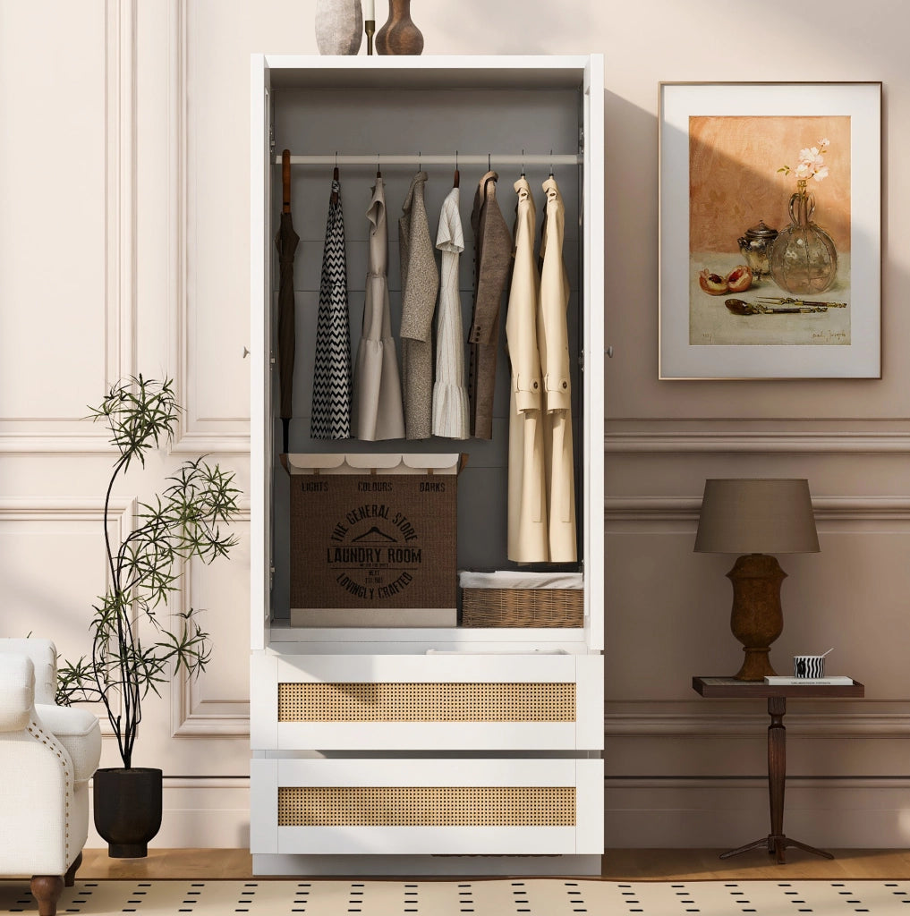 Armadio a due ante 70 x 55 x 170 cm con 2 cassetti e vano interno; bianco
