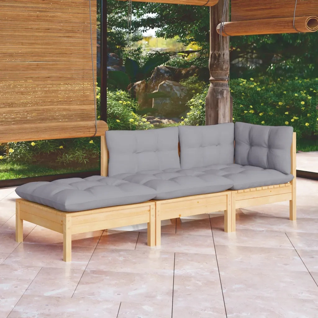 Set Divani da Giardino 3 pz con Cuscini Grigi Massello di Pino cod mxl 42081