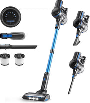 Aspirapolvere senza fili INSE S7P blu con display a LED e spazzola a rullo morbida.