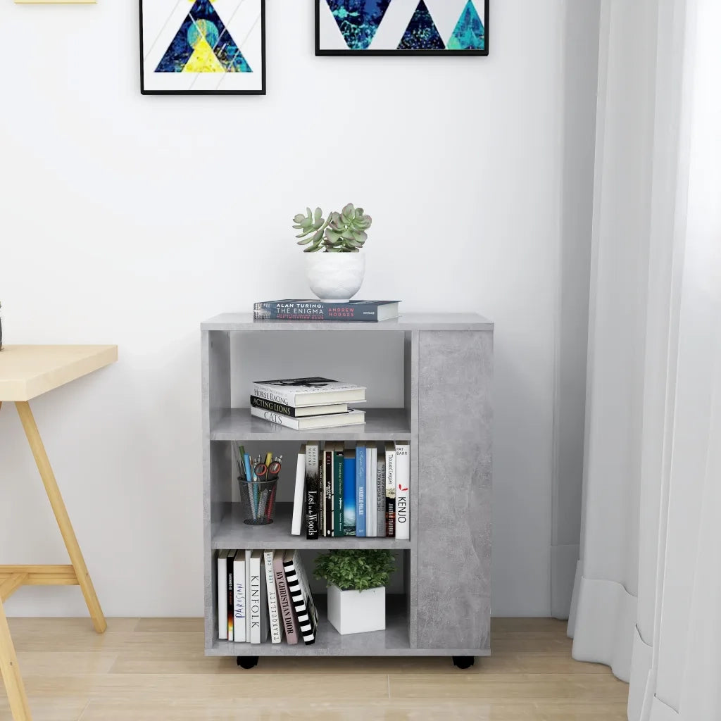 Mobiletto con Ruote Grigio Cemento 60x35x75cm Legno Multistrato 808453