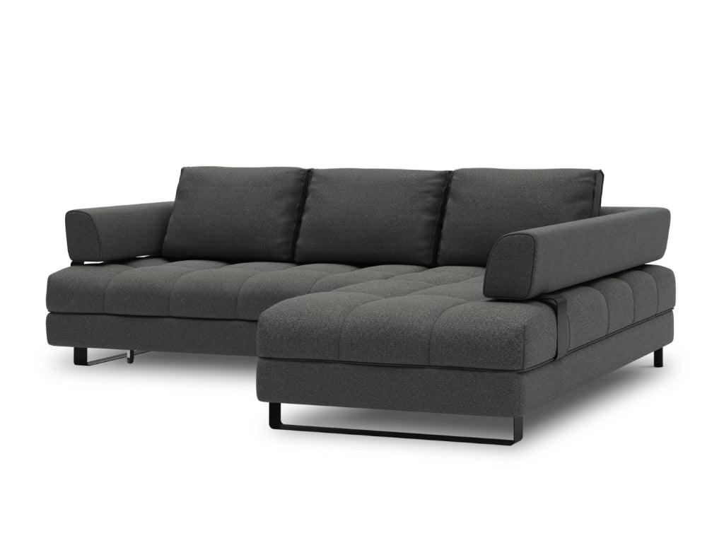 Cosmopolitan Design - Divano convertibile angolare destro con box "Clinton" 5 posti in tessuto strutturato grigio scuro