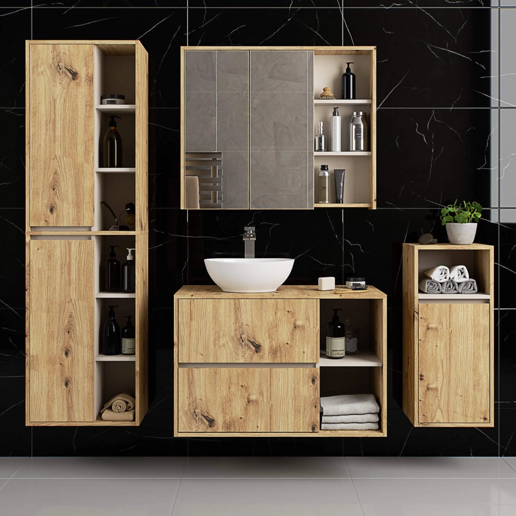 Pensile bagno con specchio VAMI Rovere Artisan, Cashmere 90 cm 2 ante 90x15x75 cm
