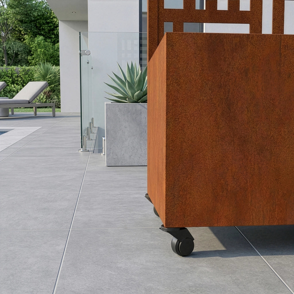 Fioriera con Spalliera Bernalda a 4 Rotelle 190 x 82 x 38 cm Acciaio Corten - Marrone Ossidato casa.pro