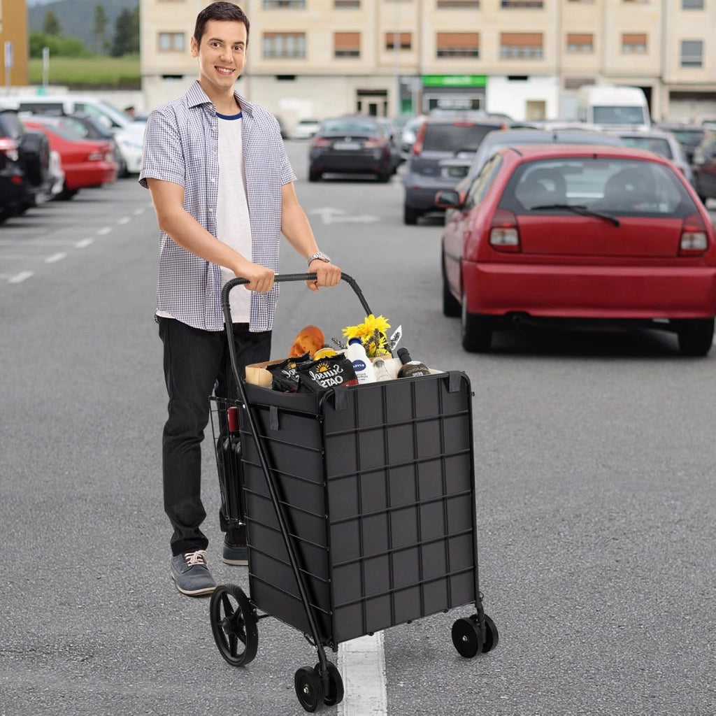 Carrello Portaspesa Pieghevole, Carrello Spesa con Ruote Girevoli a 360° e Borsa Impermeabile Removibile, Capacità di Carico 40 kg, 102L, 61 x 60 x 102 cm