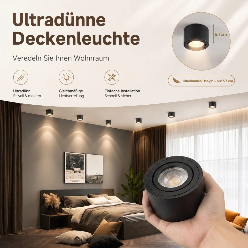 ZMH Faretto da soffitto LED dimmerabili neri ultra piatti orientabili 30 gradi 4W rotondi confezione 4 pezzi