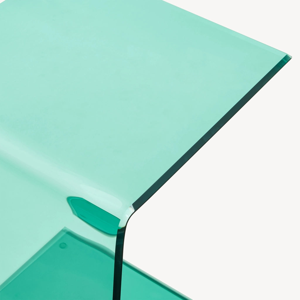 Tavolino Laterale Trölmapilu a Forma di C in Vetro 60 x 40 x 40 cm - Verde [en.casa]