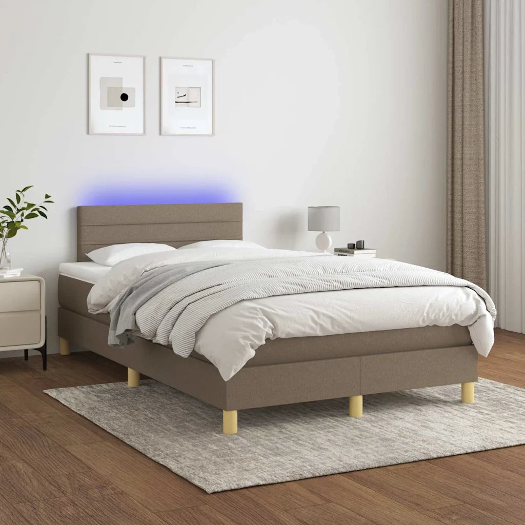 Letto a Molle con Materasso e LED Tortora 120x190 cm in Tessuto 3270099