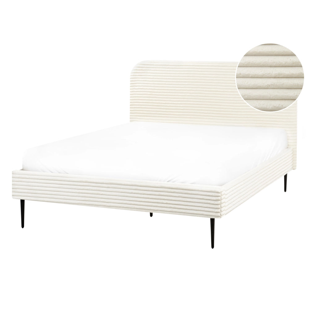 Letto bianco sporco velluto a coste testiera con rete a doghe 140 x 200 cm design minimalista