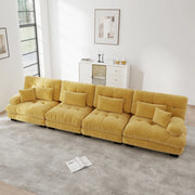 Divano modulare angolare in ciniglia con seduta profonda e cuscini decorativi e lombari giallo 406 × 77 × 81 cm