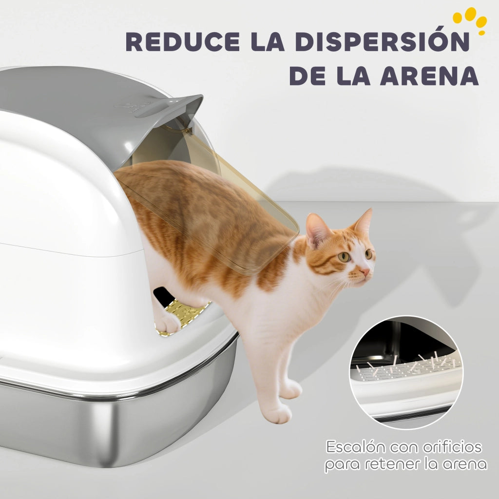 Arenero per Gatti in Acciaio Inox XL con Coperchio ¨C Zephmum ¨C 80x50x40cm Bianco