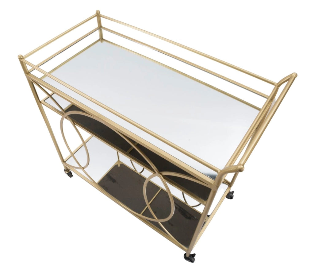 Carrello Infinity 80x40x80 cm in Ferro MDF e Specchio Oro