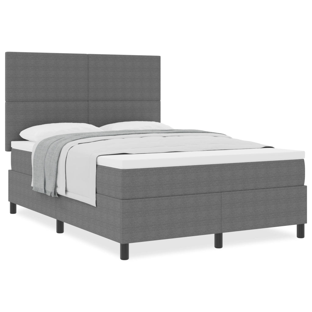 Letto con Box Spring e Materasso Grigio Chiaro 140x200 cm Tessuto in Corduroy