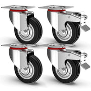 Trade Shop - Set 4 Ruote Piroettanti Per Carichi Pesanti Girevole 360° Con Freno 80x63x H90mm -