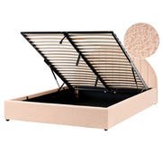 Letto minimalista con contenitore 160 x 200 cm in bouclé stile moderno con testiera rosa pesca