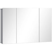 Mobiletto da bagno a parete con specchio, armadietto per medicinali con 3 ante e ripiani regolabili, colore grigio.
