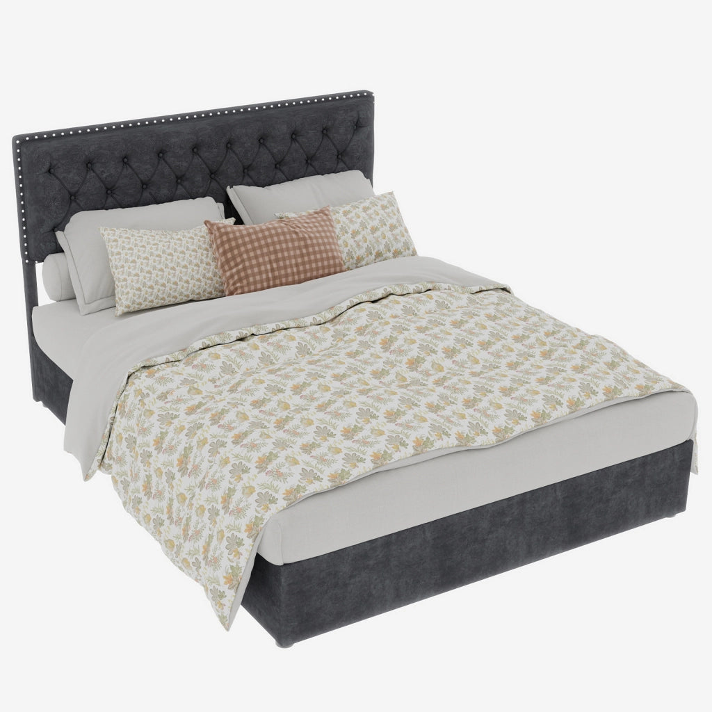 Letto Matrimoniale 160x200 cm - Spazio Sottoletto; Testiera Alta - in Tessuto - Grigio