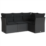 Set Divani da Giardino 4 pz | Set Salotto da Giardino con Cuscini Nero in Polyrattan