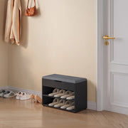 Panchina Portascarpe con Seduta Apribile (AxLaxP) 46 x 60 x 30 cm Panca da Ingresso/Corridoio Mobiletto con Seduta Imbottita, Contenitore e 2 Ripiani - Nero/Grigio