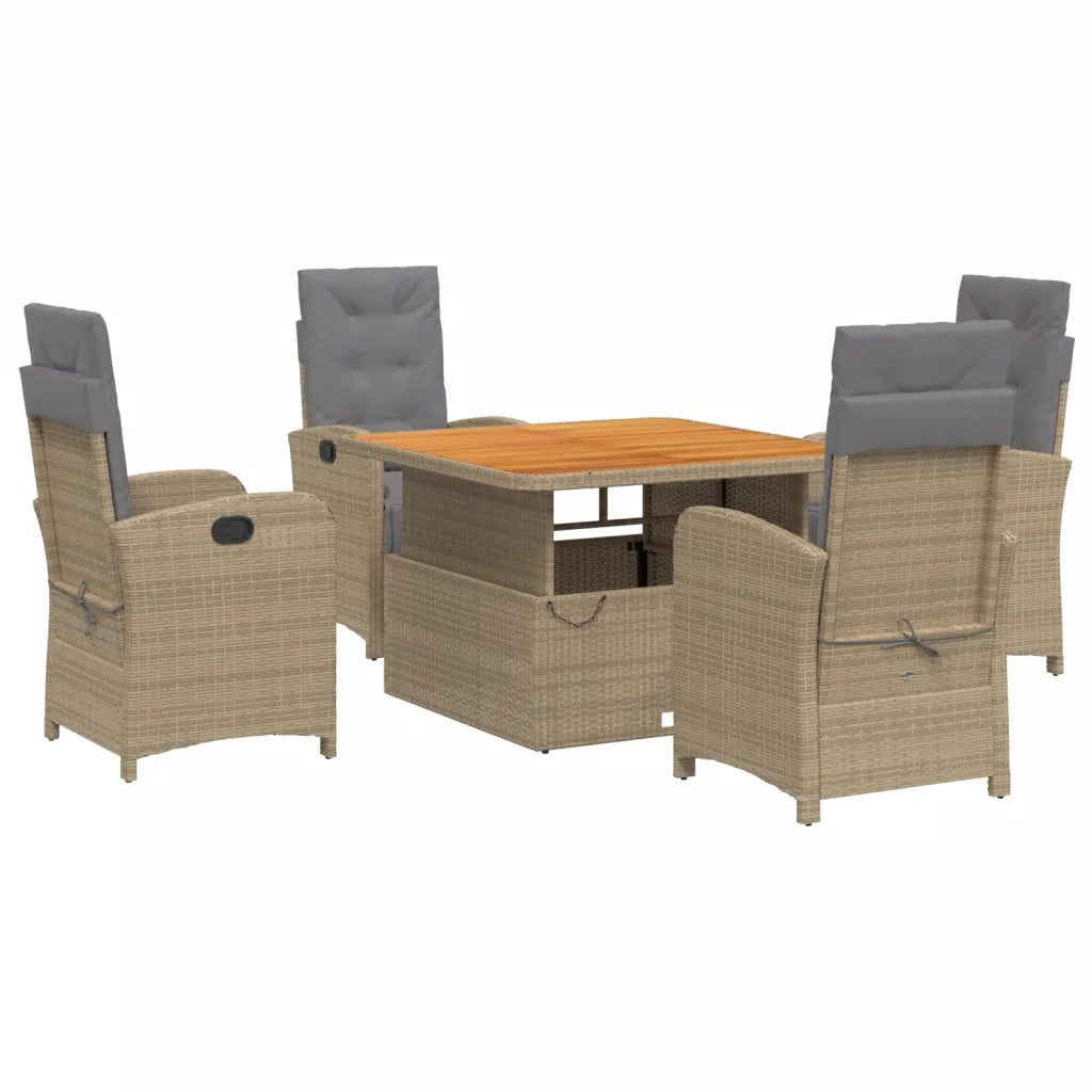 Set da Pranzo da Giardino 5 pz con Cuscini Beige in Polyrattancod mxl 90587