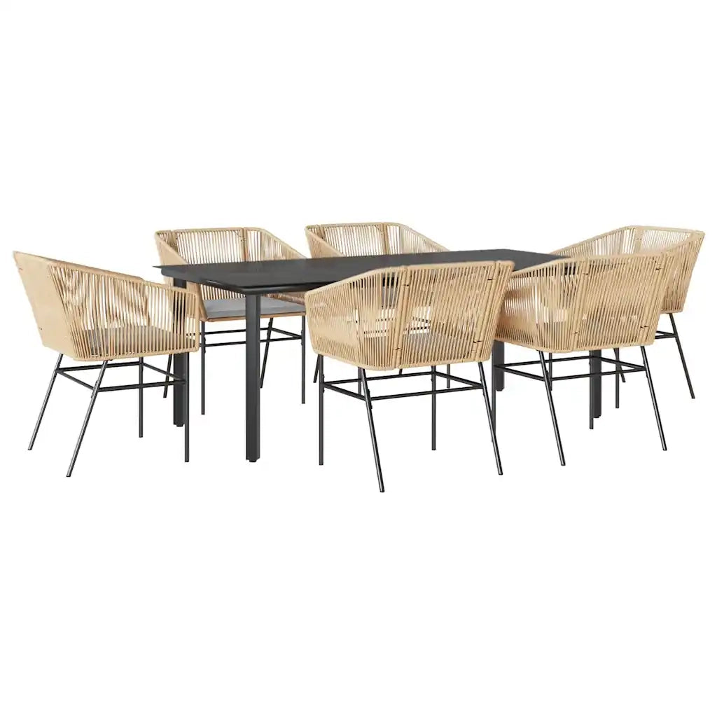 Set Pranzo da Giardino 7pz con Cuscini Marrone Polyrattan Vetro 3334623