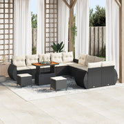 Set divani da giardino  13 pezzi con cuscini in polyrattan nero e acacia