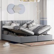 Letto contenitore 180x200 cm grigio imbottito, trasformabile in due letti 90 cm, senza materasso