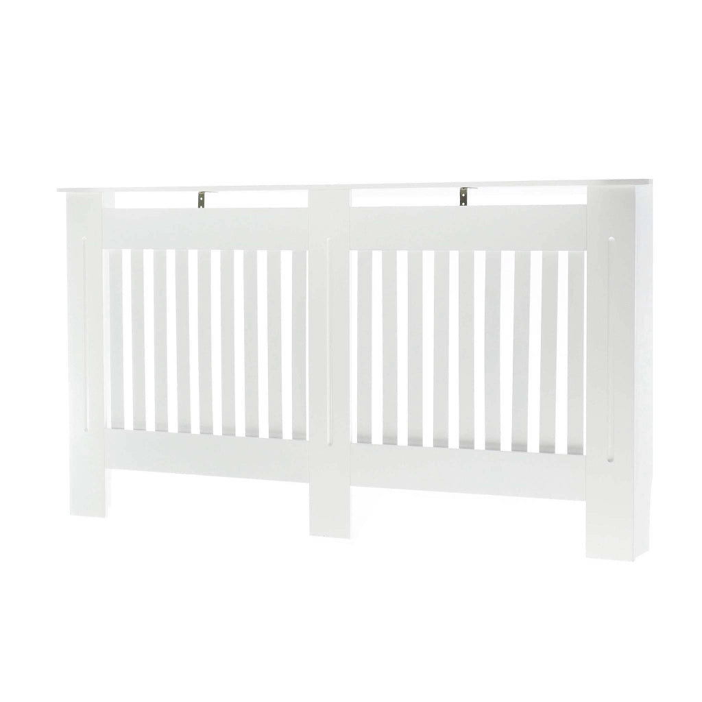 Toboli Copritermosifone in MDF bianco 172x19x82cm Copricalorifero a doghe