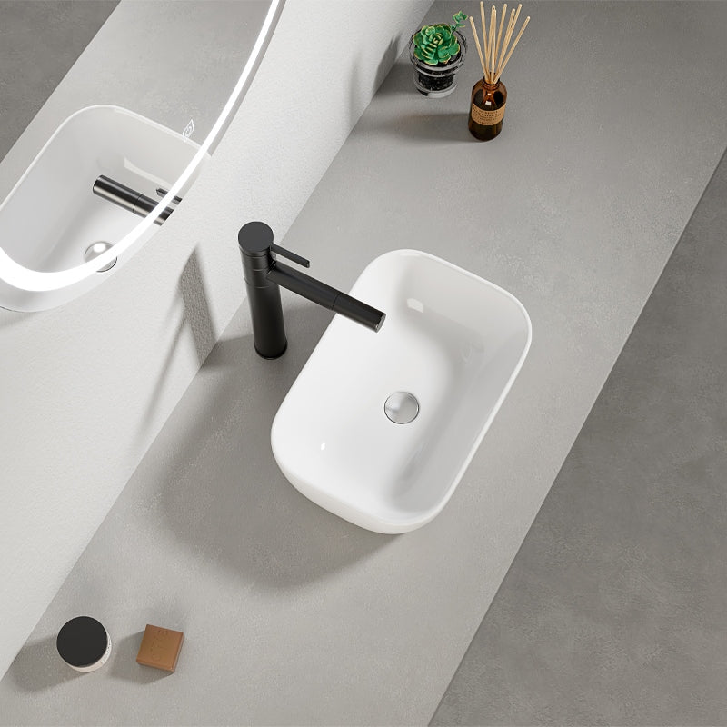 Lavabo da appoggio in ceramica bianco ovale lucido 37 x 25,5 cm
