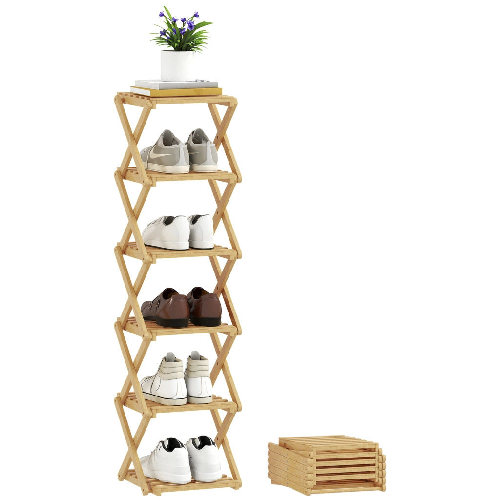 Scarpiera pieghevole in bamb¨´ con 6 ripiani ¨C zephmum ¨C 30x29x108 cm naturale