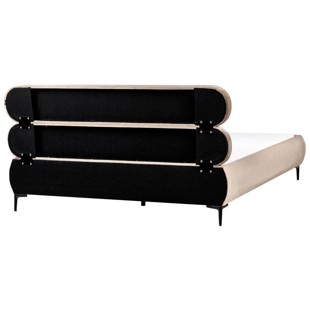 Letto con rete in velluto tortora 180 x 200 cm testata gambe in metallo nero camera da letto classica minimalista