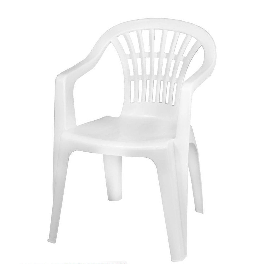 Trade Shop - Set 6pz Sedia Poltrona Giardino Esterno Monoblocco Impilabile In Plastica Bianca 006508 -