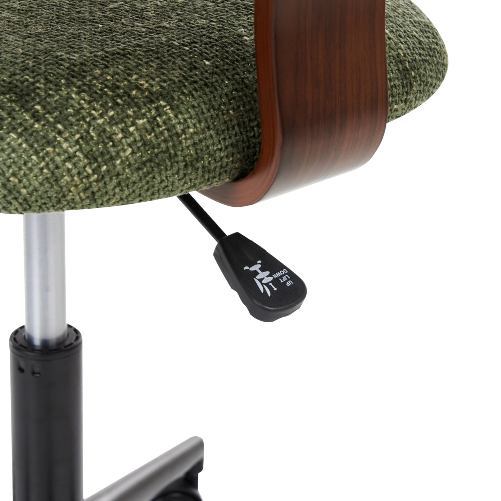 Elegante sedia girevole in tessuto poliestere Legno scuro e verde ufficio domestico elegante