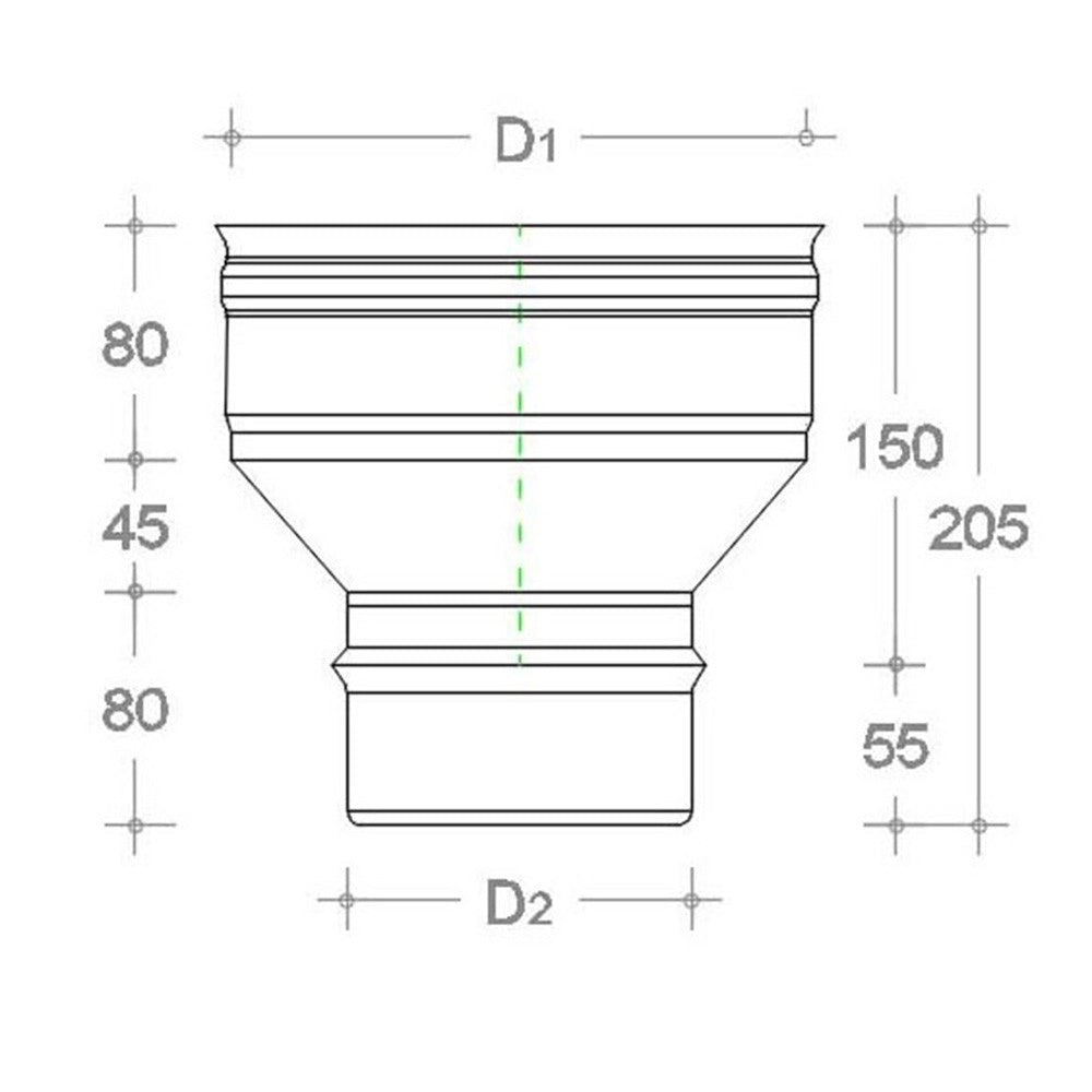 Aumento inox da m 220 a f variabile spessore 6 decimi aisi 304, diametro 250mm