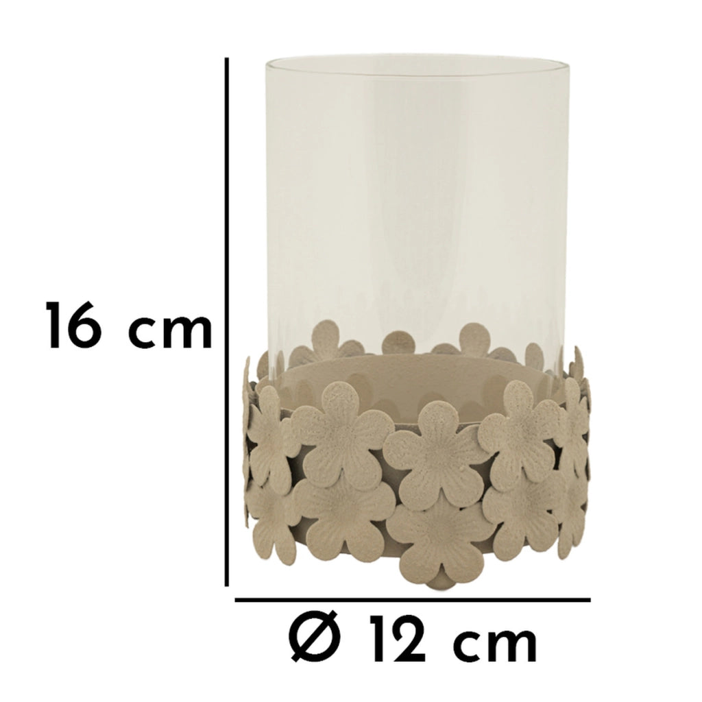 Portacandela VKH749, Beige, Metallo, 12x12x16 cm
