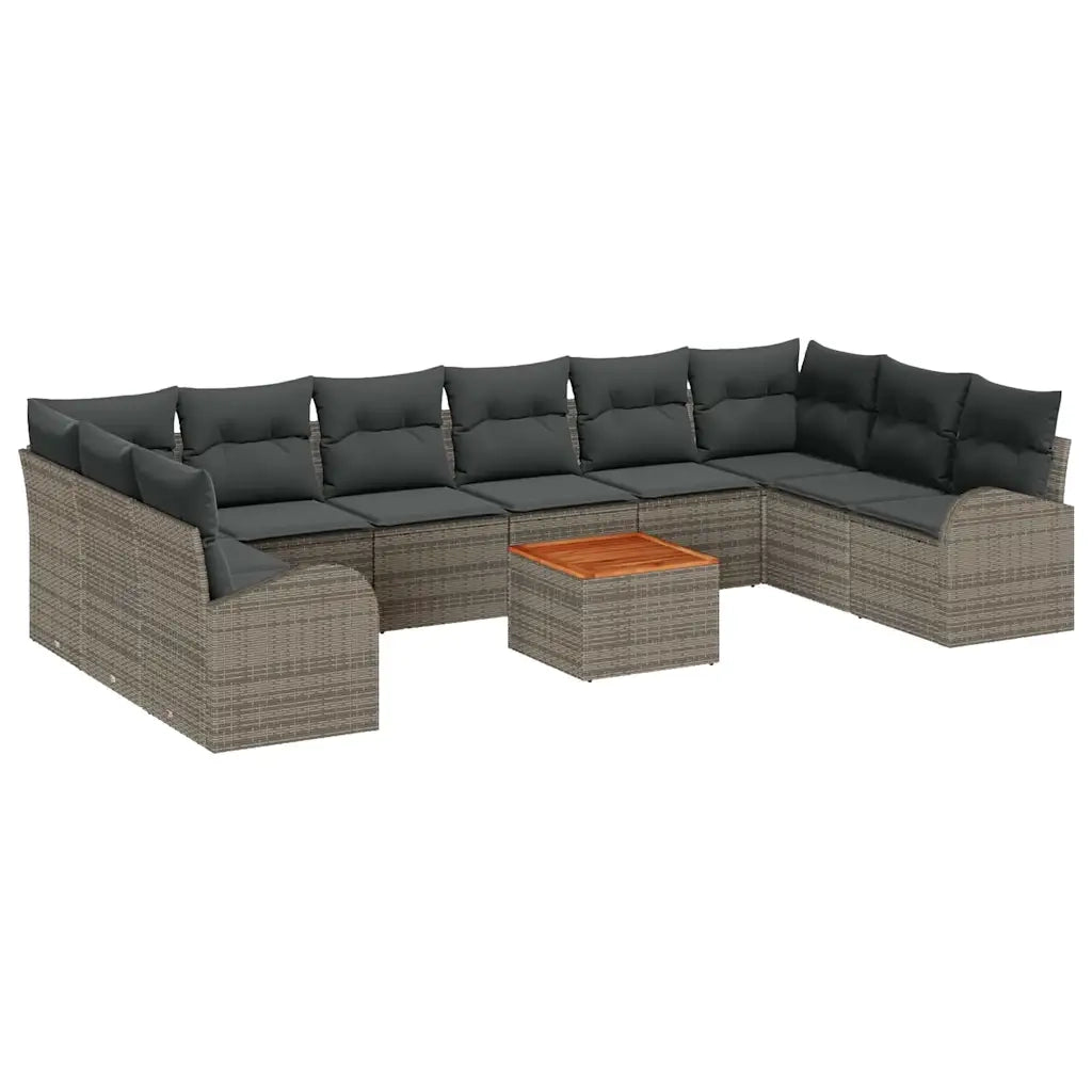 Set Divano da Giardino con cuscino 11 pcs Grigio polyrattan