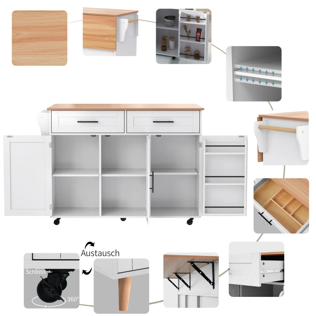 CARRELLO DA CUCINA 129x71x91,5 cm Bianco MDF con piano ribaltabile