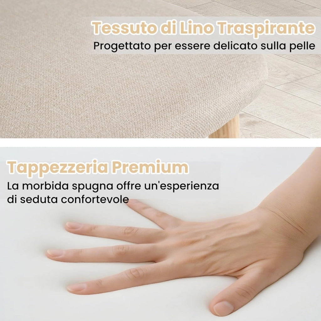 Set di 2 Sedie da Pranzo Moderne, Sedie Rivestite in Tessuto di Lino con Gambe in Metallo Robusto, Seduta Imbottita, Schienale Curvo, Sedia senza Braccioli per Sala da Pranzo e Soggiorno