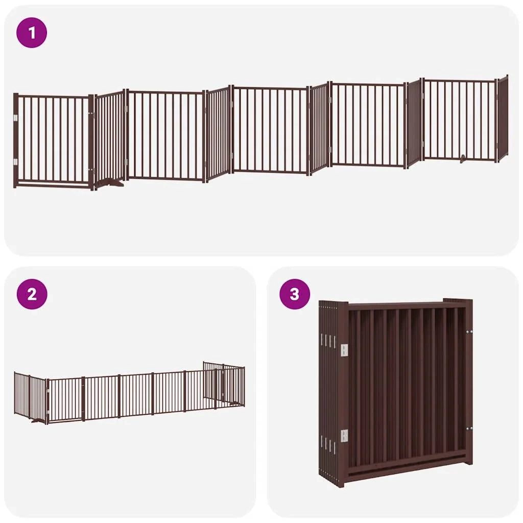 Cancelletto di sicurezza per animali domestici porta pieghevole 10 pannelli legno di pioppo marrone 02_0023098